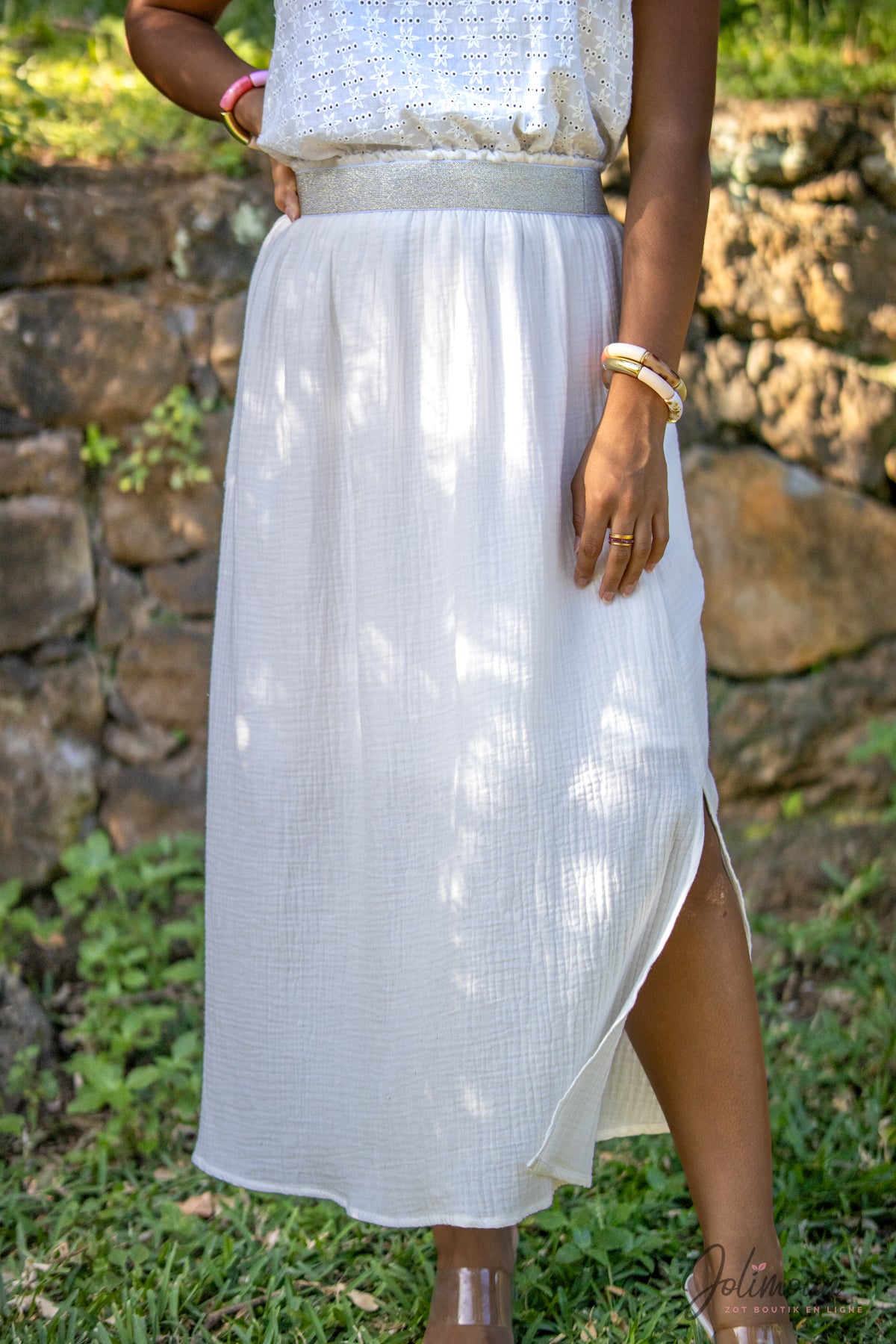 Jupe Longue Tissée Deluxe Blanche À Boutons | Ensembles | PLT FR Jupe Longue Tissée Deluxe Blanche À Boutons | Ensembles | PLT FR