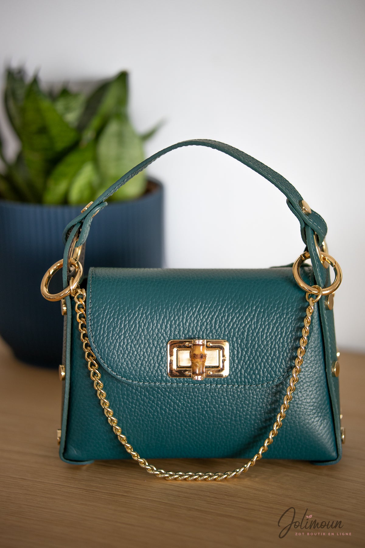 Petit sac à main en cuir avec chaine doré - Main Image