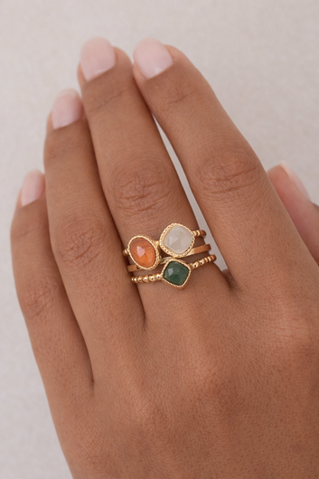 Bague Trio Éclat – Bague ajustable dorée 3 pierres vert blanc orange