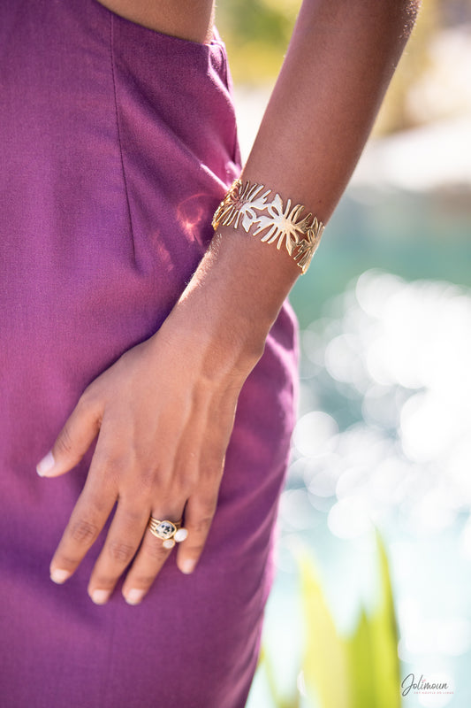Florane - bracelet manchette éclat végétal doré