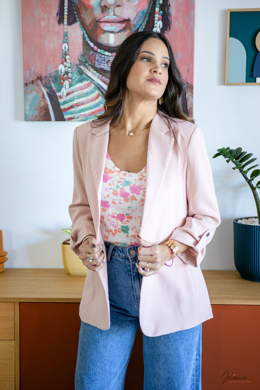 Gineva - Veste rose manches trois-quarts coupe fluide