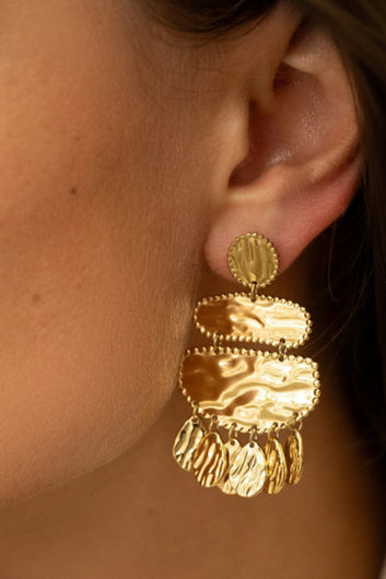 Zélya - Boucles d’oreilles à puce dorées empiècements martelés pendants texturés en acier inoxydable