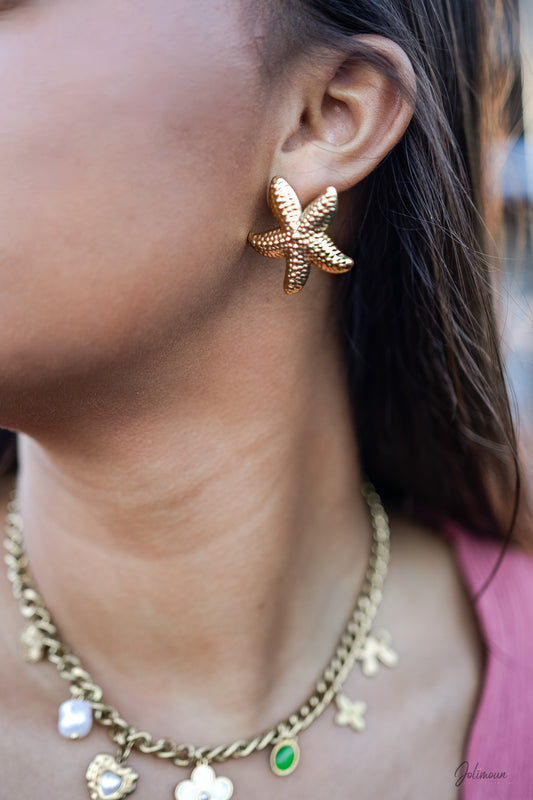 Boucles d’oreilles acier doré Étoiles de mer