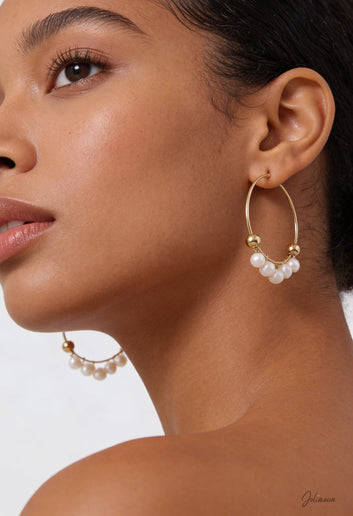 Perla - Boucles créoles dorées perles d’eau douce en acier inoxydable