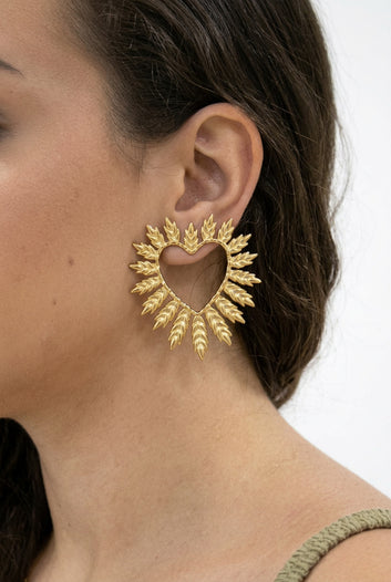 Azélia - Boucles d’oreilles dorées cœur ajouré rayons solaires