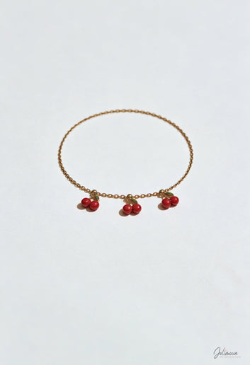 Cerise - Bracelet fin doré 3 cerises en acier inoxydable