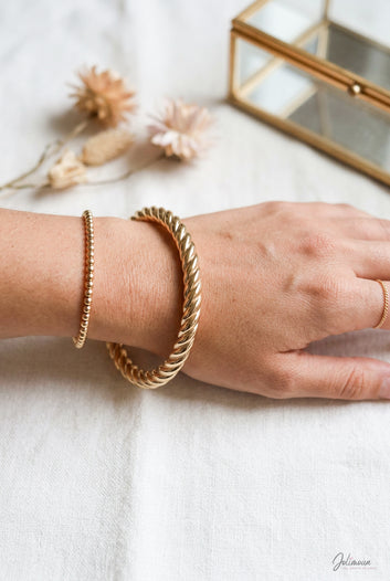 Naïra - Bracelet jonc doré en acier inoxydable effet torsadé