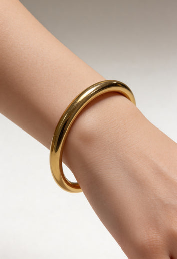 Yséline - Bracelet gros jonc doré finition lisse