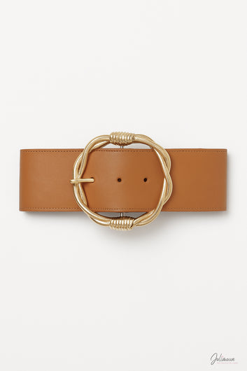 Ceinture élastique boucle ronde dorée