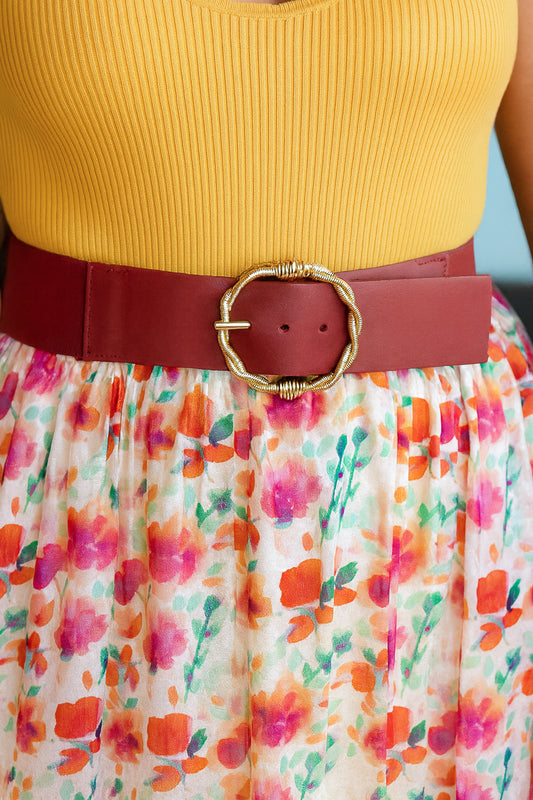 Ceinture élastique boucle ronde dorée