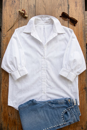 Charlotte -  Chemise blanche oversize manches 3/4
