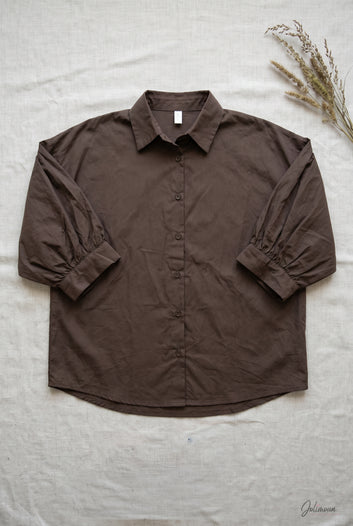 Charlotte - Chemise oversize marron manches 3/4