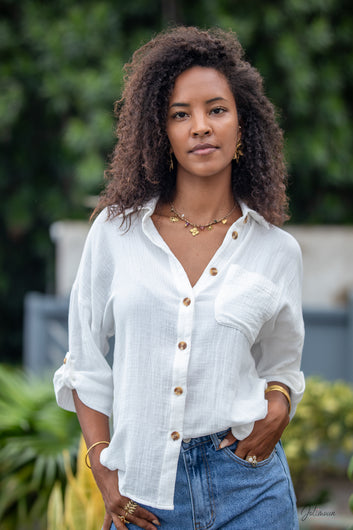 Gaëlle – Chemise en Gaze de Coton à Coupe Ample et Détails Décontractés