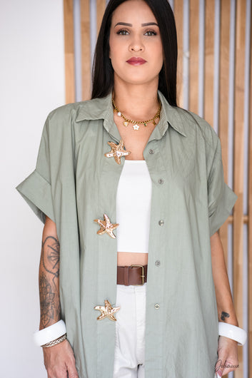 Chemise étoile vert clair – Chemise manches courtes coton broche étoile