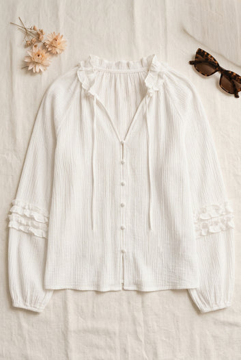 Luméa - chemise fluide manche longue Ecru détails volants