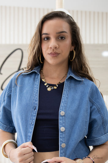 Orélya - Collier doré à fil noir multi breloques en acier inoxydable