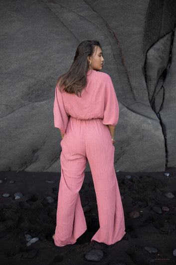 Léa – Combinaison terracotta rosé fluide en viscose