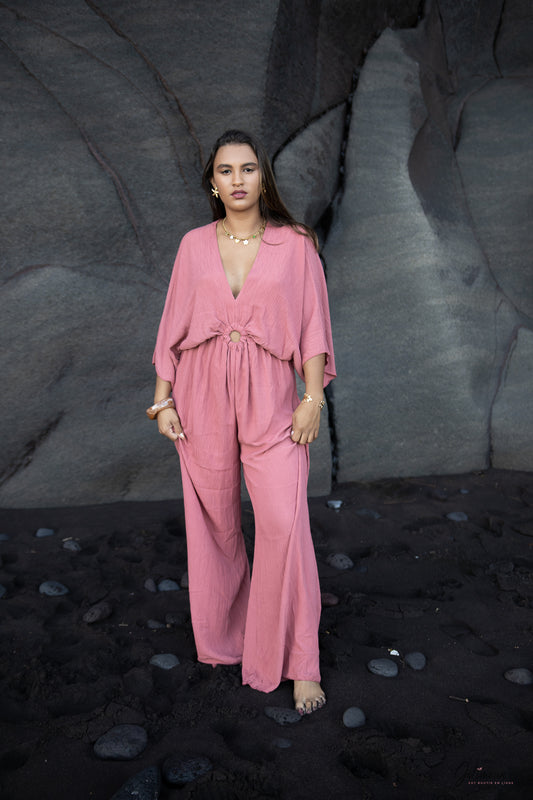 Léa – Combinaison terracotta rosé fluide en viscose