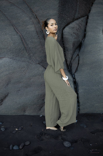 Léa – Combinaison verte fluide en viscose