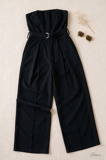 Célia - Combinaison bustier noir ceinturé