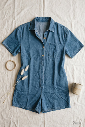 Mayana - Combi-short en denim léger oversize