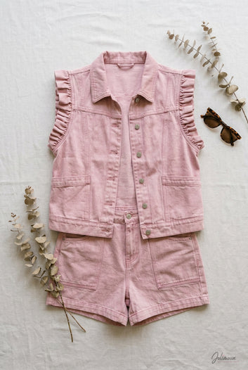 Amy - Ensemble demin veste et short rose