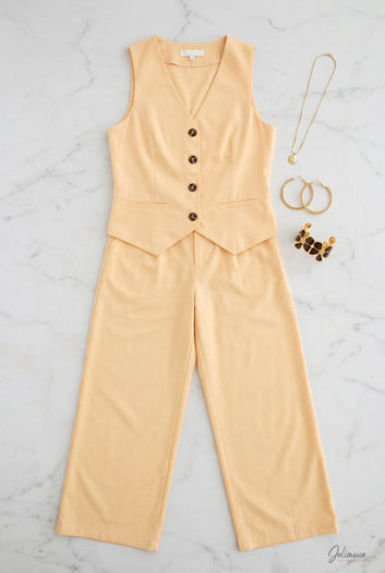 Mathéo - Ensemble gilet sans manches et pantalon large jaune pastel