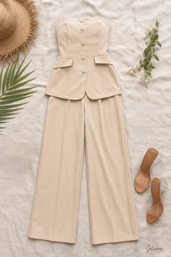 Mélissa – Ensemble bustier & pantalon beige