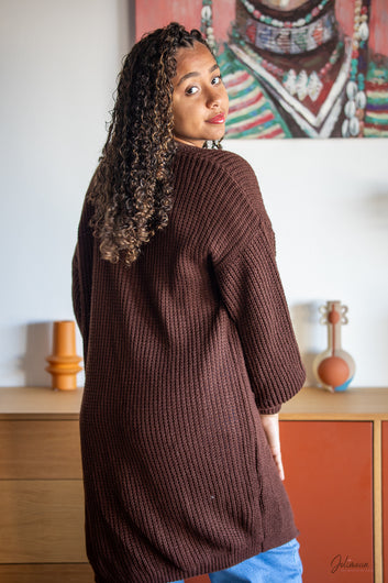 Célesta - Gilet maille épaisse chocolat coupe oversize
