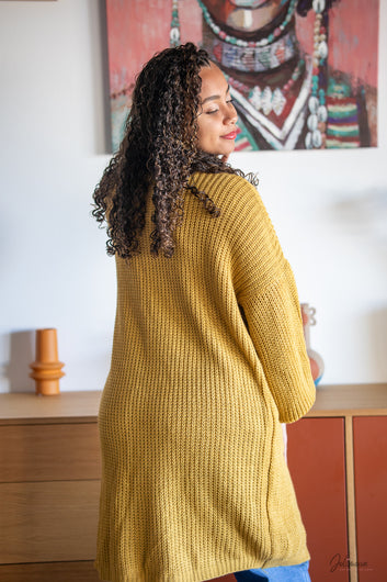 Célesta - Gilet maille épaisse moutarde coupe oversize