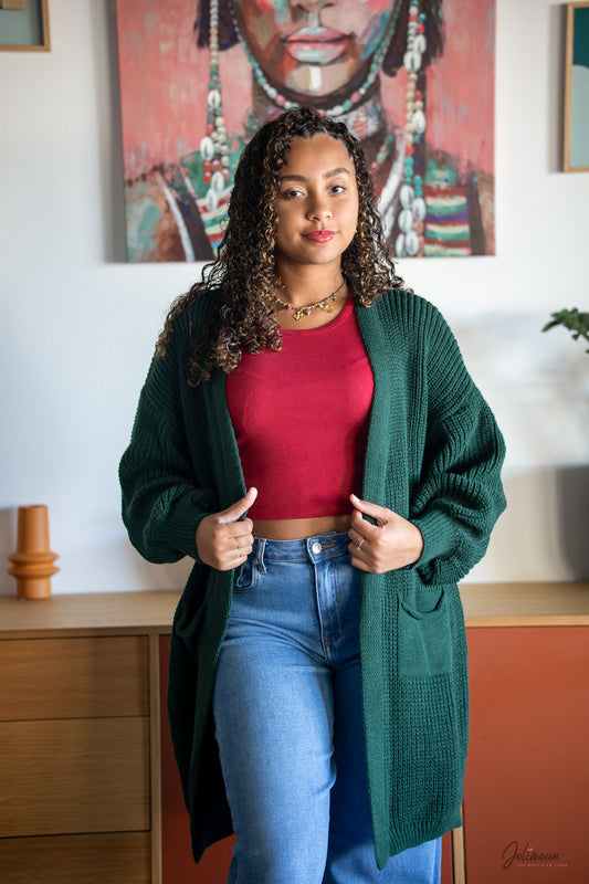 Célesta - Gilet maille épaisse vert émeraude coupe oversize