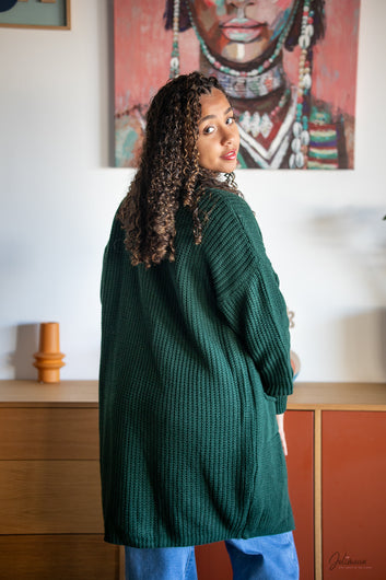 Célesta - Gilet maille épaisse vert émeraude coupe oversize