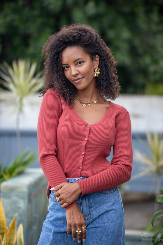 Ali - Gilet maille terracotta