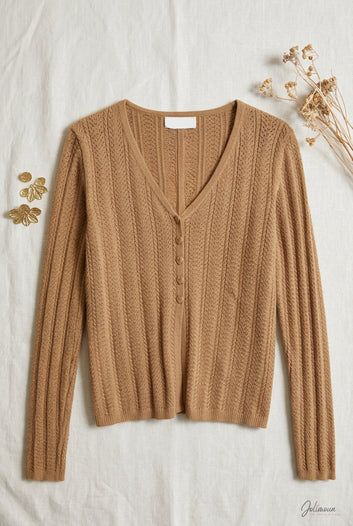 Marissa - Gilet Maille taupe boutons coeur