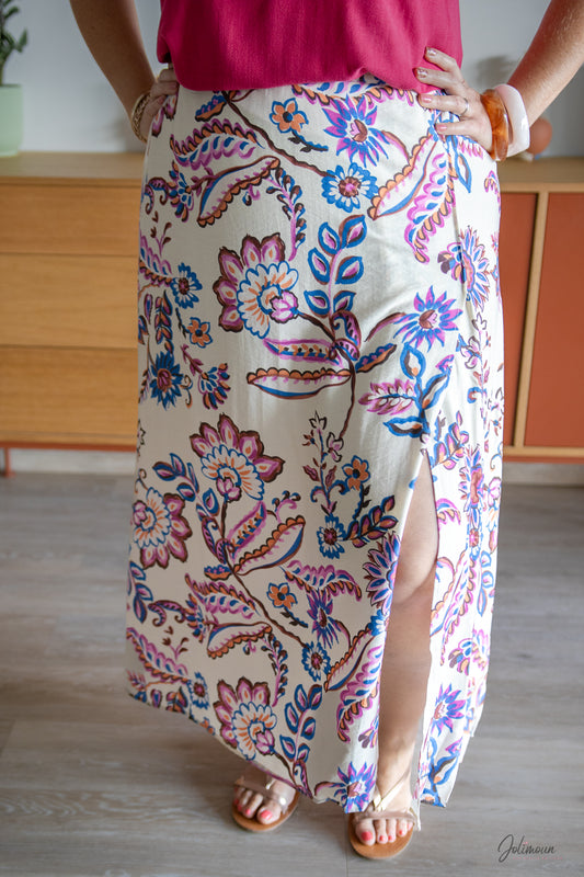 Tina – Jupe longue imprimé floral fendue taille élastique