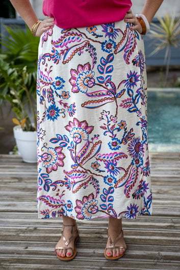 Tina – Jupe longue imprimé floral fendue taille élastique