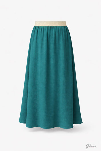 Carole - jupe vert canard  midi gaz de coton ceinture scintillante