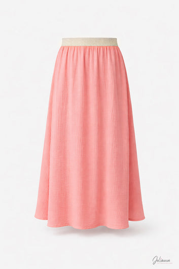 Carole - jupe saumon midi gaz de coton ceinture scintillante