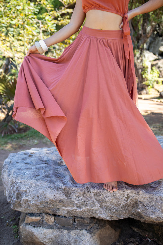 Limbo – Jupe longue terracotta 100 % coton à coupe fluide
