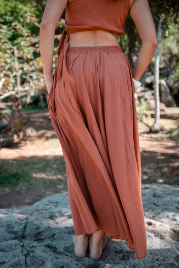 Limbo – Jupe longue terracotta 100 % coton à coupe fluide
