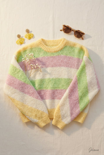 Liora – Pull rayé pastel maille douce oversize