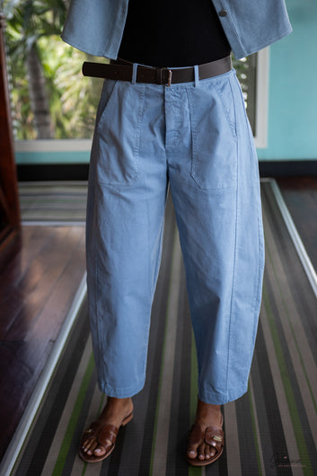 Barrel – Pantalon bleu 100 % coton coupe ample ceinture incluse