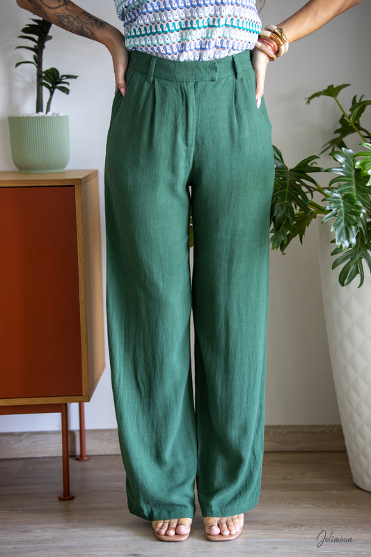 Morgane - Pantalon Lin vert jardin