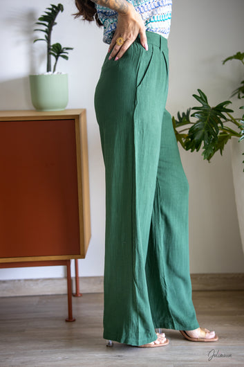 Morgane - Pantalon Lin vert jardin