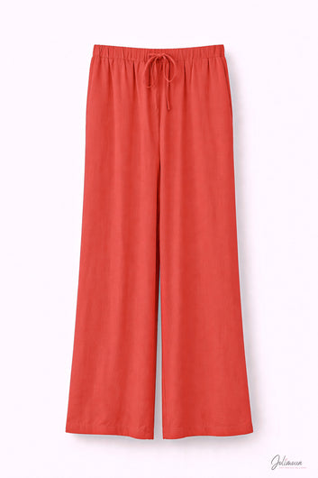 Myra - Pantalon large corail taille élastique lien ajustable