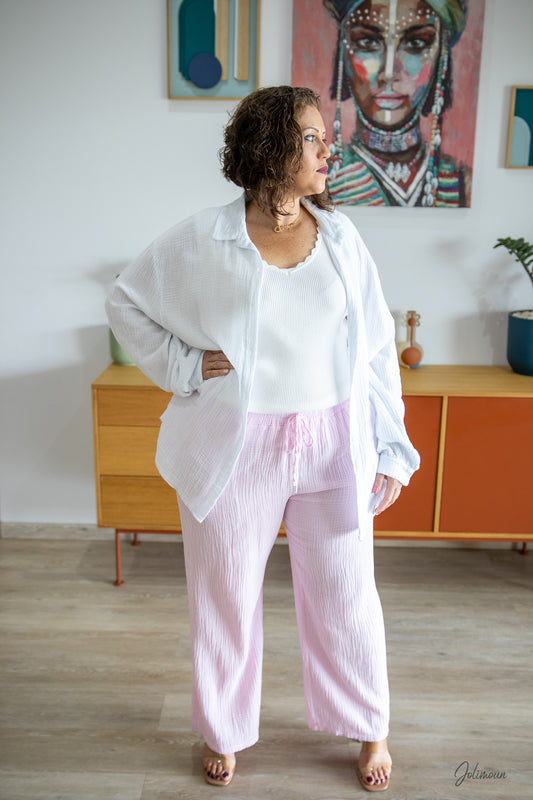 Myriam – Pantalon large en gaze de coton rose