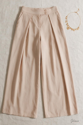 Sloane - Pantalon wide-leg beige à plis
