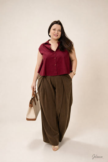 Sloane - Pantalon wide-leg marron à plis
