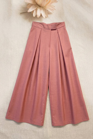 Héline  - Pantalon vieux rose coup ample taille haute fermeture par scratch