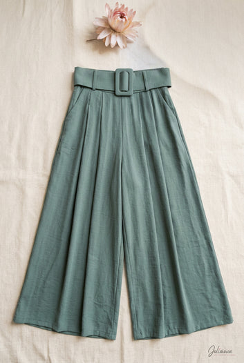 Noé - Pantalon Palazzo avec ceinture Kaki